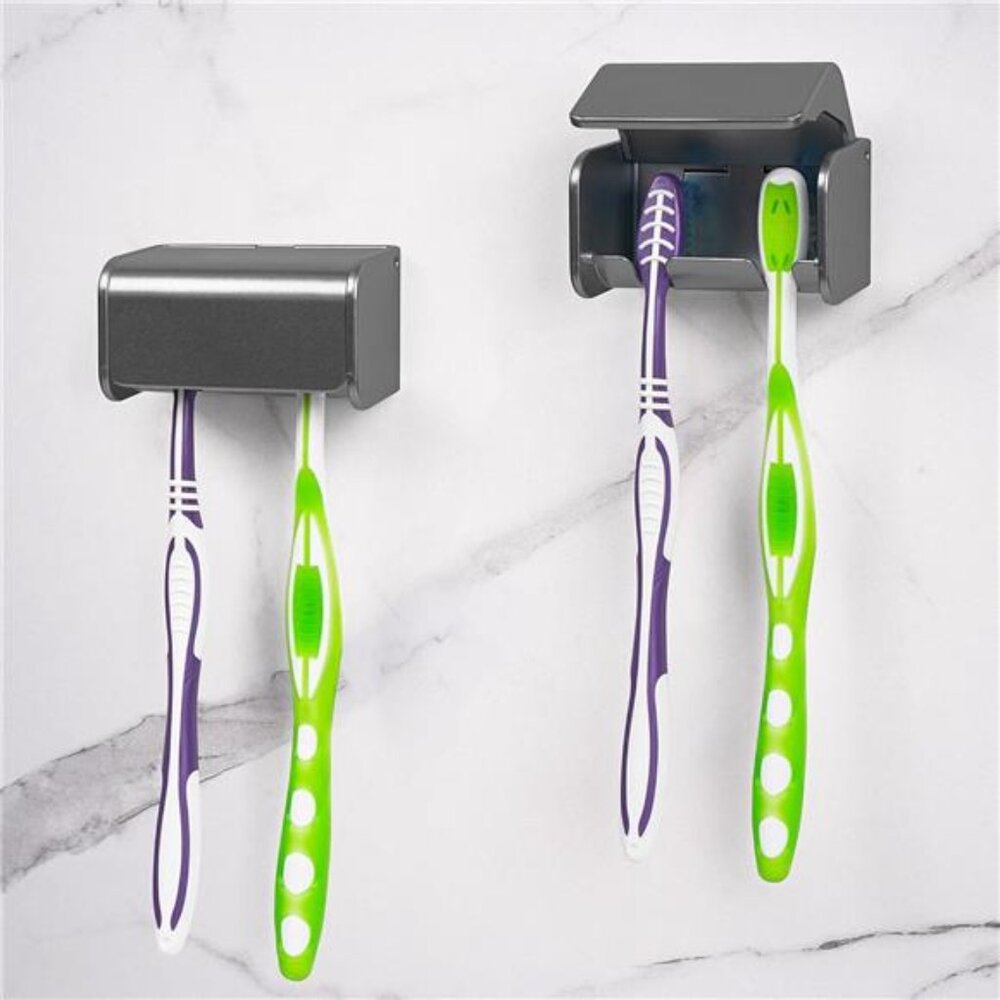 Wall Mounted Toothbrush Holder Set 2 Slots Bathroom Storage Organizer with Cover